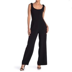 JULIA JORDAN Black Sleeveless Wide Leg‎ Scoop Neck Jumpsuit Bow Shoulder Size 6